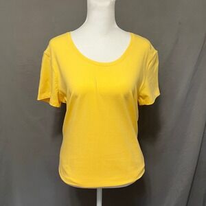 Gloria Vanderbilt Butter Yellow T-Shirt Scoop Neck Short‎ Sleeve Cotton Large